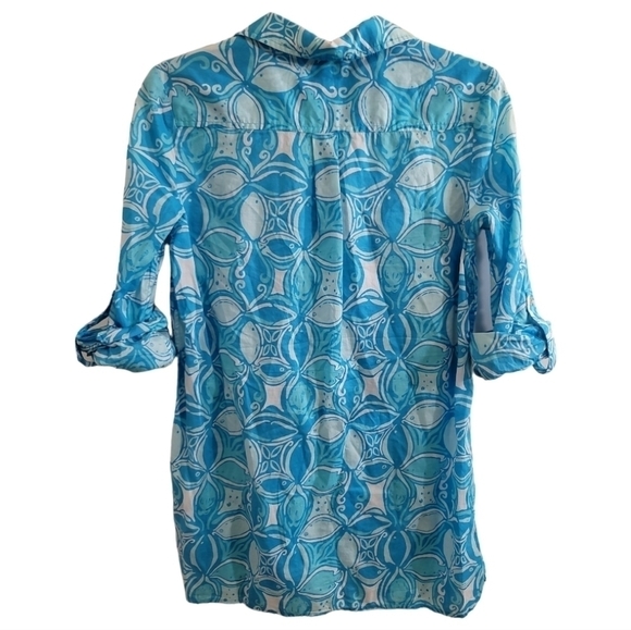 Lilly Pulitzer Captiva Tunic Top XS Half Button Ariel Blue What a Racquet - Picture 3 of 7